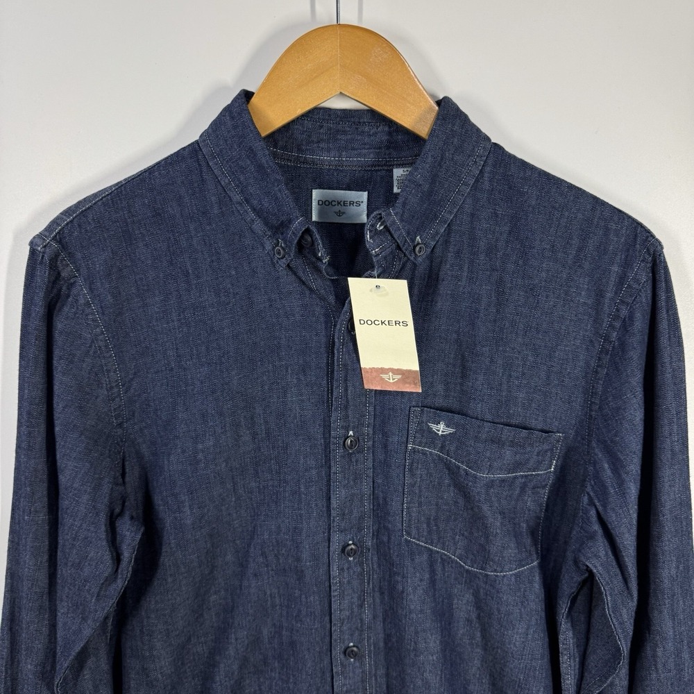 Dockers Men's Dress Shirt Small Blue Long Sleeve Button Down - Picture 2 of 10